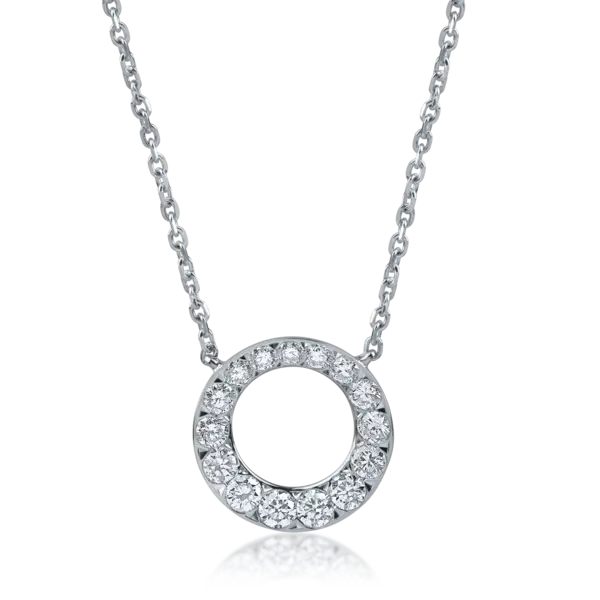 Lant cu pandantiv rotund din aur alb cu diamante de 0.62ct
