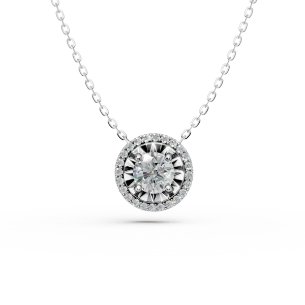 Lant cu pandantiv rotund din aur alb cu diamante de 0.68ct