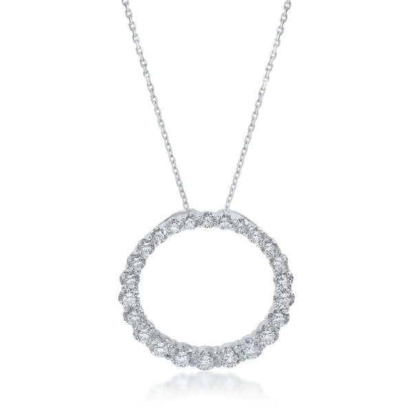 Lant cu pandantiv rotund din aur alb cu diamante de 2.6ct