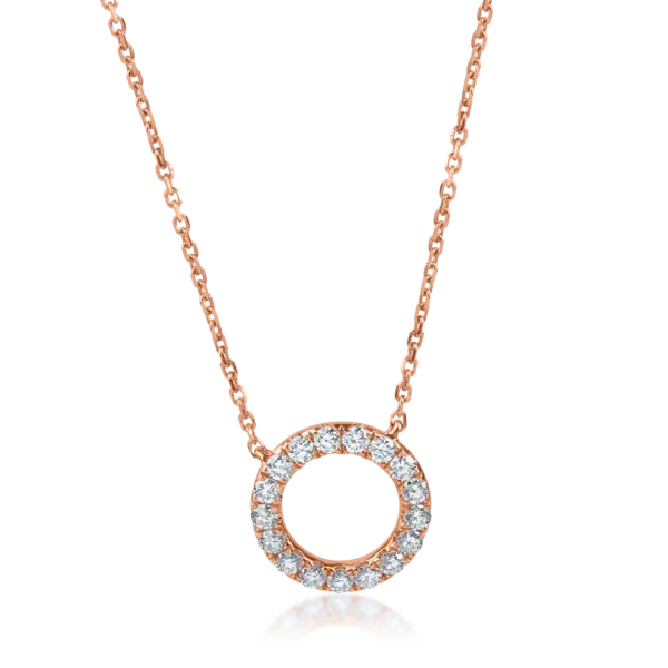 Lant cu pandantiv rotund din aur roz cu diamante de 0.38ct