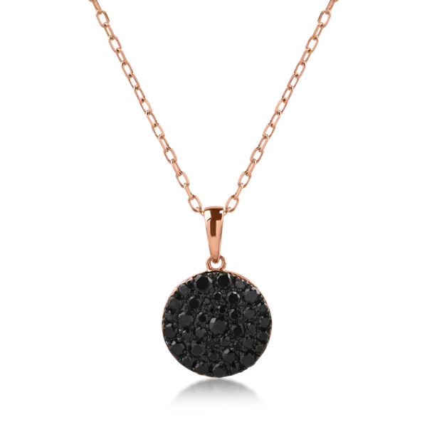 Lant cu pandantiv rotund din aur roz cu diamante negre de 0.3ct