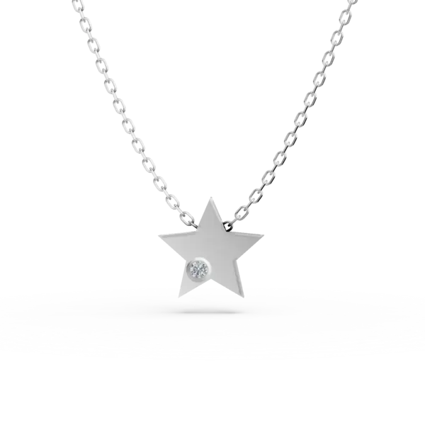 Lant cu pandantiv stea din aur alb si diamant de 0.005ct