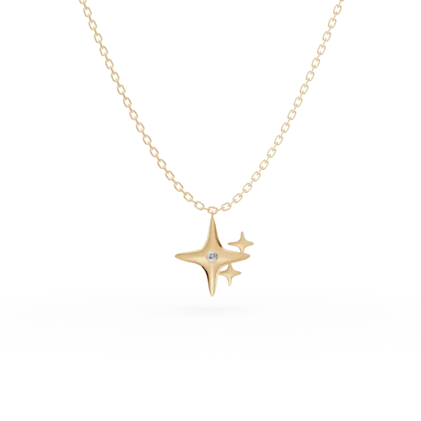 Lant cu pandantiv stele din aur galben cu diamant de 0.006ct