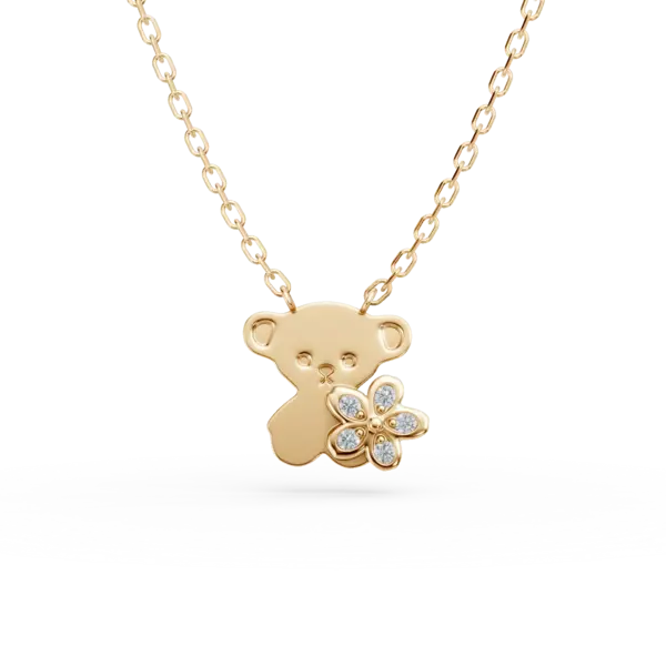 Lant cu pandantiv ursulet din aur galben cu diamante de 0.03ct pentru copii
