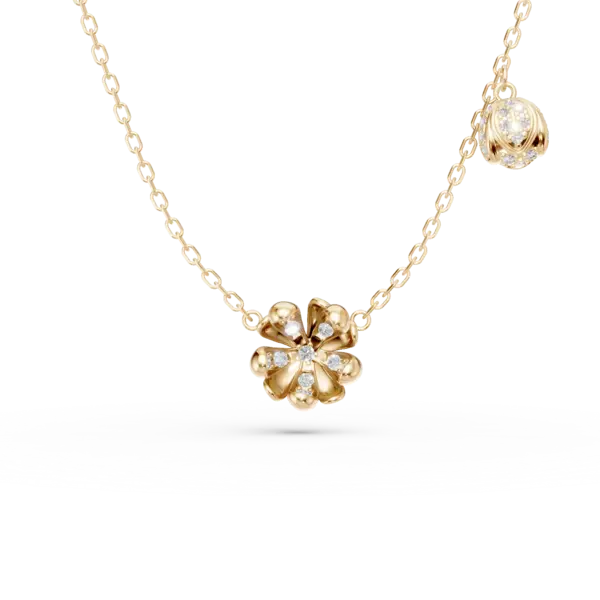 Lant cu pandantive flori de tei din aur galben cu diamante de 0.1ct