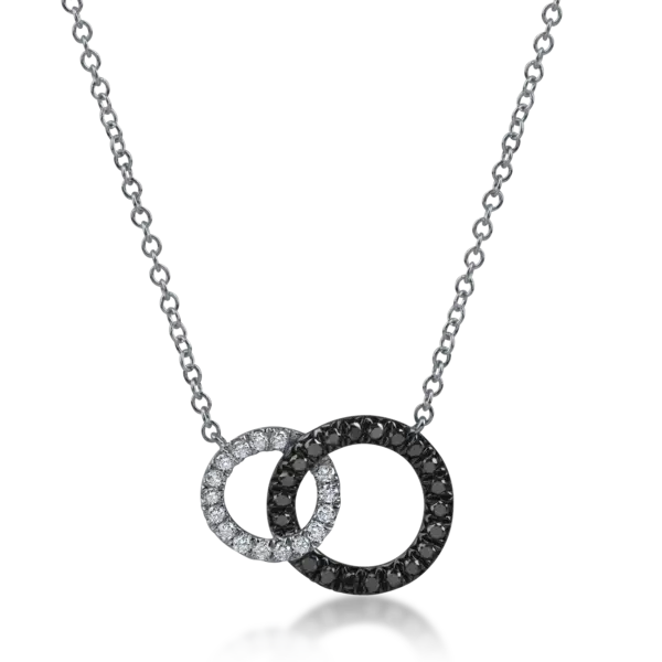 Lant cu pandantive rotunde din aur alb-negru cu diamante negre si incolore de 0.4ct