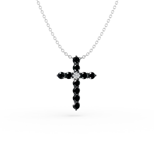 Lant din aur alb cu pandantiv cruce cu diamante negre si incolore de 0.3ct