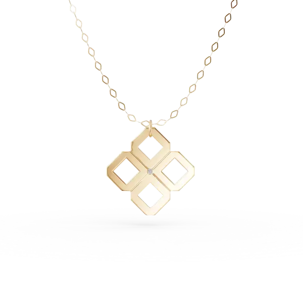 Lant din aur galben cu pandantiv geometric cu un diamant de 0.005ct