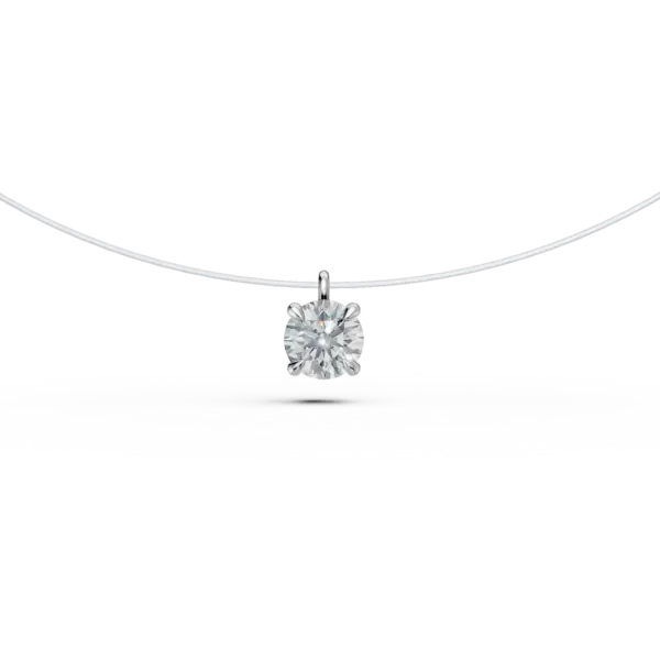 Lant fir transparent cu pandantiv din aur alb si diamant solitaire de 0.2ct