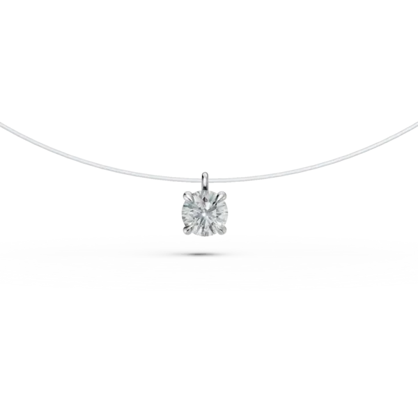 Lant fir transparent cu pandantiv din aur alb si diamant solitaire de 0.2ct