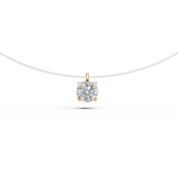 Lant fir transparent cu pandantiv din aur galben si diamant solitaire de 0.2ct