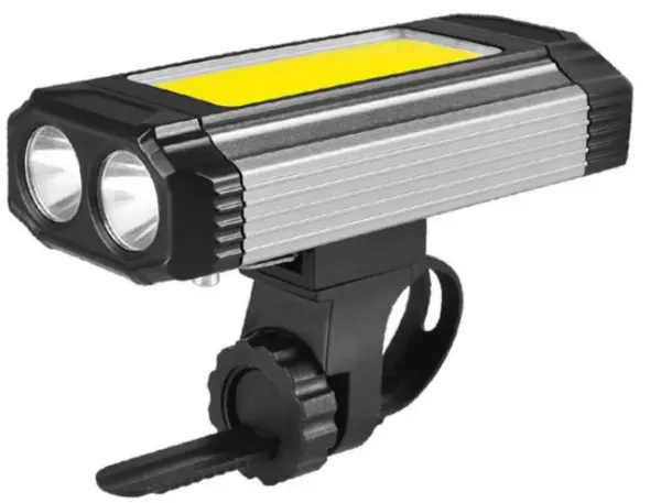 Lanternă de bicicletă, reîncărcabilă prin USB, 5 moduri 2 x Cob Rotund + 1 COB dreptunghiular