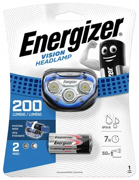 Lanterna de cap Energizer Vision EN-270228, raza 50 m, 2 moduri + 3 Baterii AAA (Albastru)