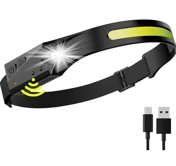 Lanterna de cap LED profesionala cu senzor de miscare 5 moduri de lumina si incarcare USB pentru pescuit camping si drumetii
