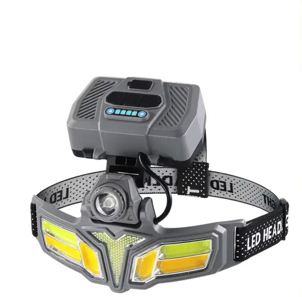 Lanterna frontala LED cu acumulatori reincarcabili si incarcare solara 11 moduri iluminare 2400mAh