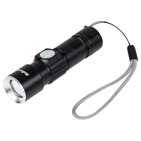 Lanternă LED 3W cu zoom și acumulator 3.7V 350mAh, aluminiu, Rebel URZ0914