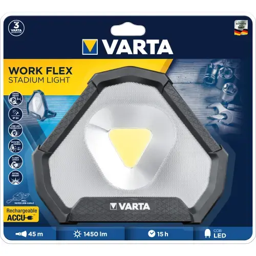 Lanterna LED de lucru Varta Work Flex Stadium Light, reincarcabila, 1450 lm, IP54, USB