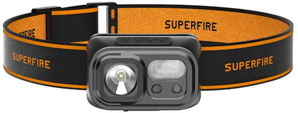 lanterna led pentru cap superfire hl23, 220lm, 120m, 800mah, lumina rosie, incarcare usb-c, control miscare