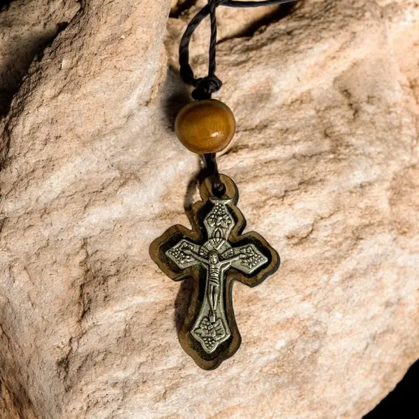 Lănțișor cu cruce din lemn de măslin – realizat manual în Biserica „Nașterea Domnului”, Bethlehem - Default Title