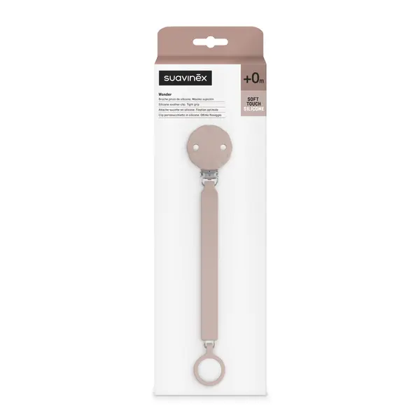 Lantisor din silicon cu clips pentru suzeta Wonder, Roz, 1 bucata, Suavinex