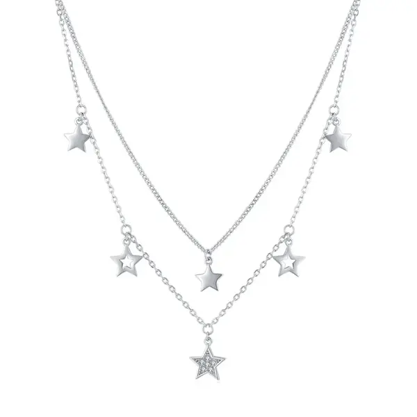 Lantisor dublu argint 925, JW1831, model stelute, placat cu rodiu