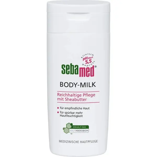 Lapte de corp, Sebamed, Body-Milk, impotriva Pielii Deshidratate si Uscate, cu Pantenol si Unt de Shea, 200ml