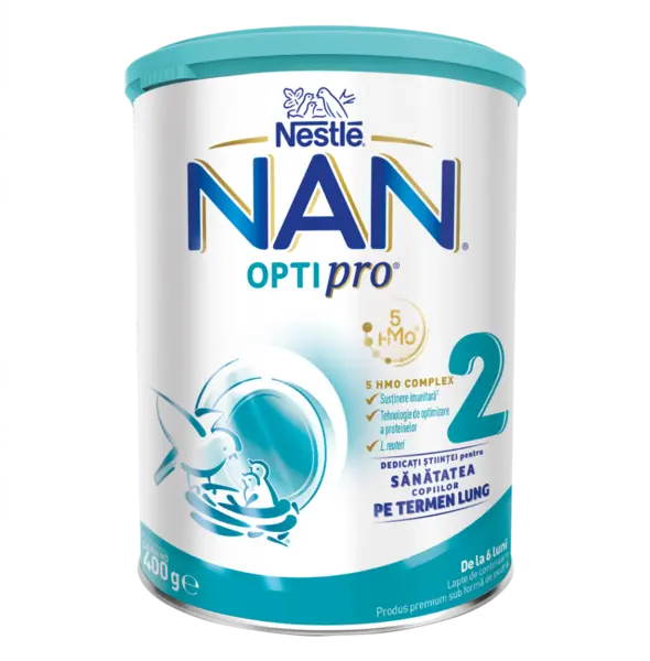 Lapte praf de continuare pentru bebelusi NAN Optipro 2 de la 6 luni, 400g, Nestle