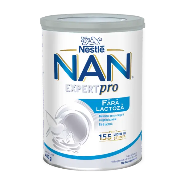 Lapte praf de inceput pentru bebelusi NAN fara lactoza de la nastere, 400g, Nestle