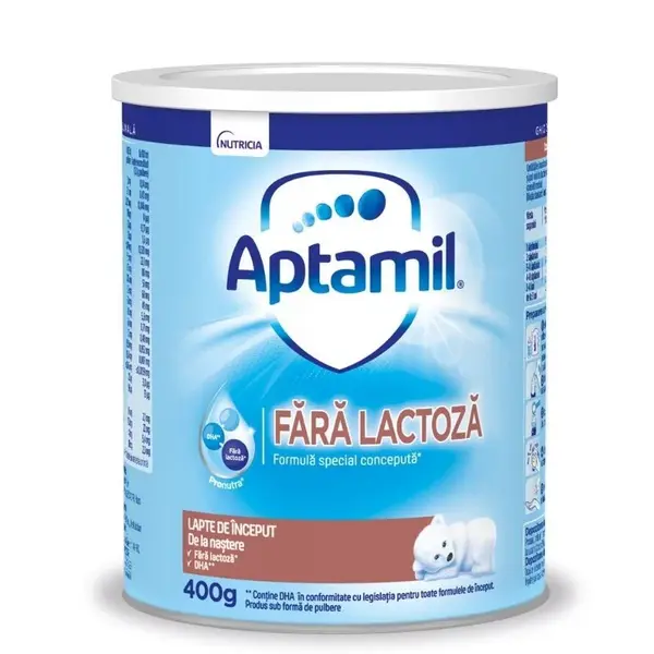 Lapte praf fara lactoza, +0 luni, 400 g, Aptamil