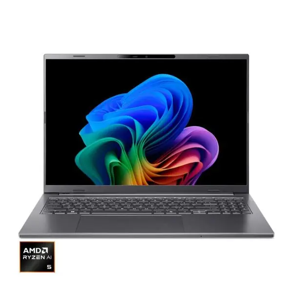 Laptop Acer 16'' Aspire 16 AI A16-61M, WUXGA+ OLED 120Hz, Procesor AMD Ryzen™ AI 5 340 (16M Cache, up to 4.80 GHz), 16GB LPDDR5X, 512GB SSD, AMD Radeon 840M, No OS, Steel Gray