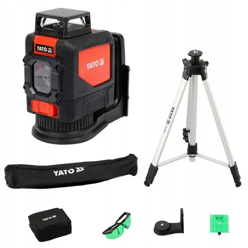 Laser auto-nivelant, Yato YT-30440, 5 Linii, Stativ 1.5 m, Accesorii inclusiv ochelari si tinta, Negru