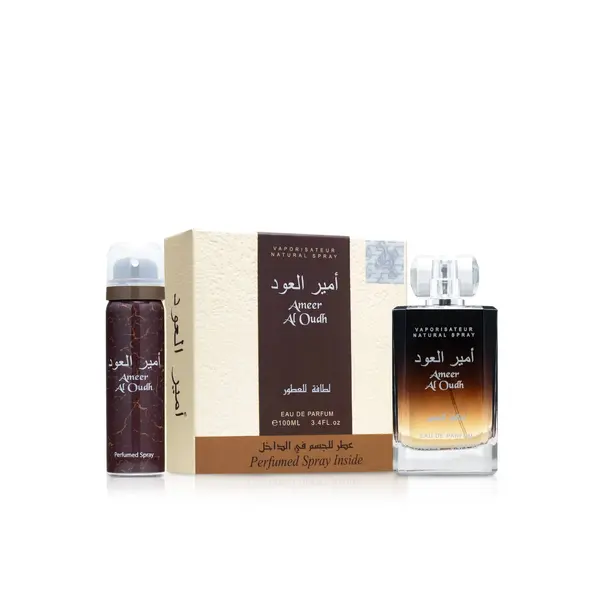 Lattafa - Ameer al Oud, apa de parfum, unisex, 100 ml + deodorant spray, 50 ml