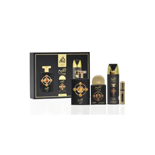 Lattafa Pride Al Qiam Gold Set cadou unisex Volum EDP ​​100 ml + EDP 20 ml + deodorant spray 200 ml + reumplere