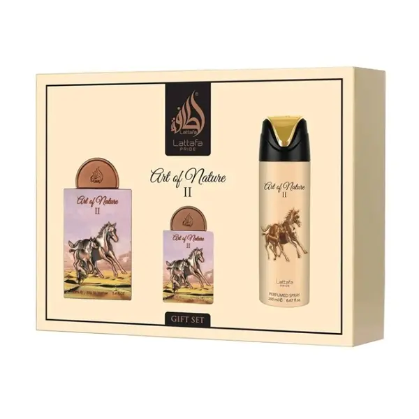 Lattafa Pride Art Of Nature II Set cadou unisex Volum EDP ​​100 ml + EDP 20 ml + deodorant spray 200 ml + reumplere