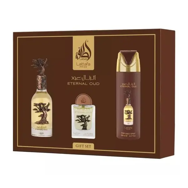Lattafa Pride Eternal Oud Set cadou unisex Volum EDP ​​100 ml + EDP 20 ml + deodorant spray 200 ml + reumplere