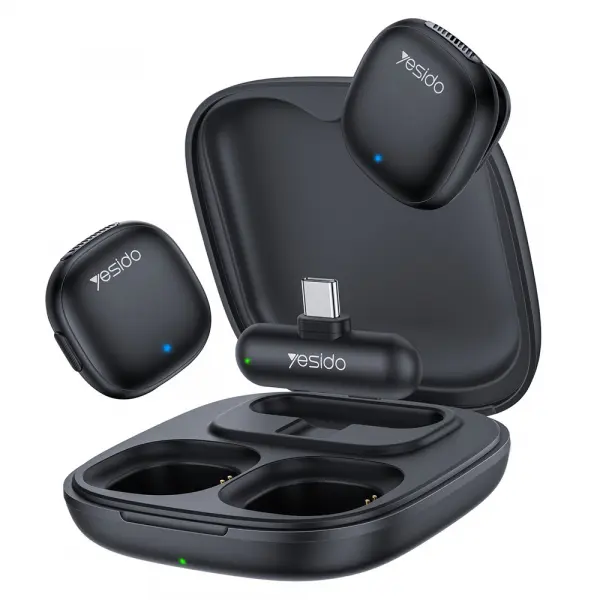 Lavaliera Yesido KR21, USB-C, Set 2 bucati, Neagra