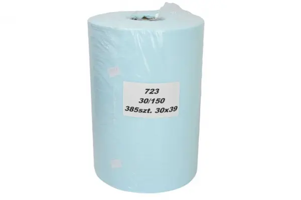 Laveta, 385 foite; agent de curatare specializat rezistent la solventi, detergenti si derivati de ulei; anti praf; cu absorbare foarte ridicata; turcoaz - certificat PZH - rola 30cm 150mb