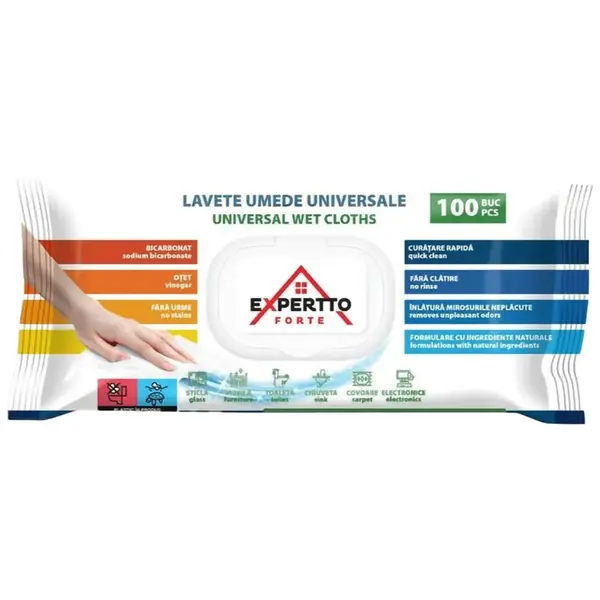 Lavete umede universale Expertto cu otet si bicarbonat 100 bucati Lavete umede universale Expertto cu otet si bicarbonat 100 bucati