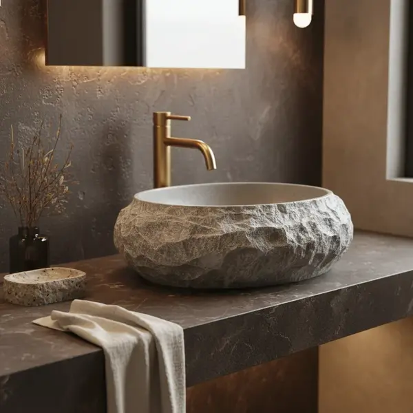 Lavoar baie 50x38, gri imitatie piatra, oval, Rea Mika