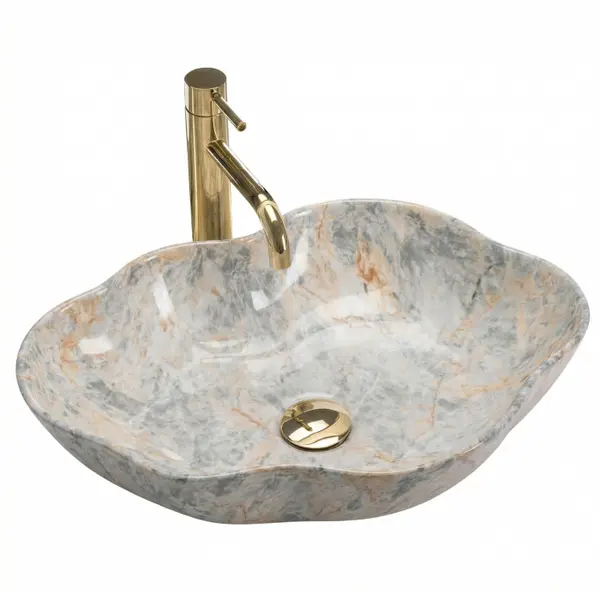 Lavoar baie asimetric REA Pearl, imitatie piatra, 50,5 x 38 cm