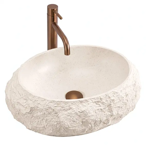 Lavoar baie bej 50x38 cm, oval, imitatie piatra, Rea Mika