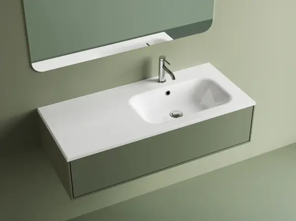Lavoar baie din compozit 106x46 cm, alb lucios, dreptunghiular, montaj suspendat sau incastrat Foglia Special 106