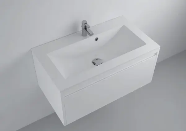 Lavoar baie incastrat 80x45 cm, alb, din compozit, Foglia Yrsa