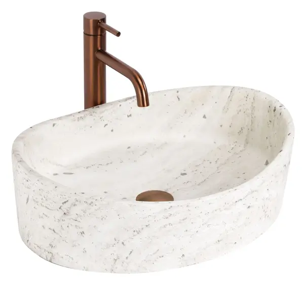 Lavoar baie oval, piatra compozita Artificial Stone, alb bej imitatie piatra, 49 x 37 cm