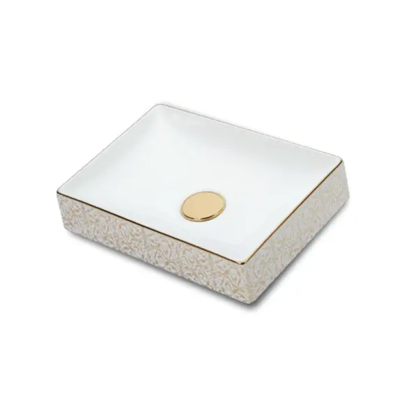 Lavoar baie pe blat Celesta Toronto 50 x 36 x 11 cm ceramica decor auriu/alb
