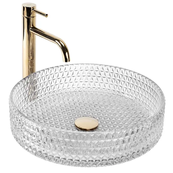 Lavoar cu montare pe blat 39 cm, transparent finisaj lucios, Rea Cristal