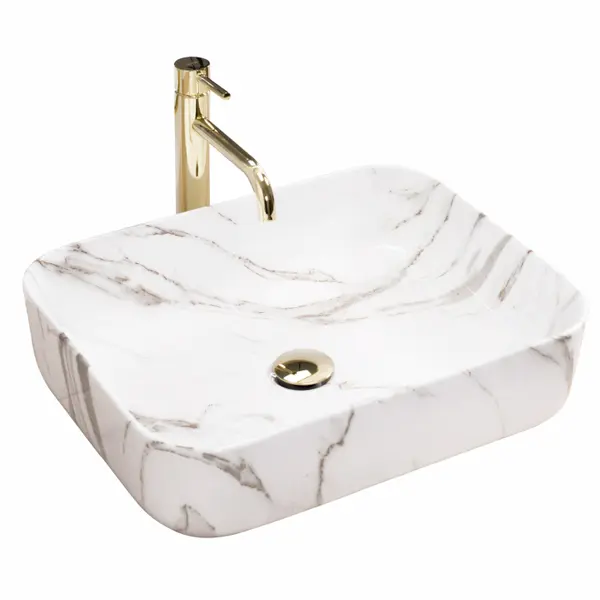 Lavoar cu montare pe blat 51x39 cm, imitatie piatra, finisaj lucios, Rea Demi