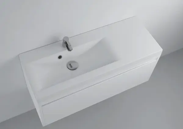 Lavoar din compozit incastrat, 90 x 35 cm, cuva orientata pe stanga, alb lucios, dreptunghiular, Foglia Selina
