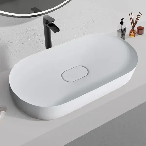 Lavoar din compozit pe blat alb, oval 71 cm, Rea Iris