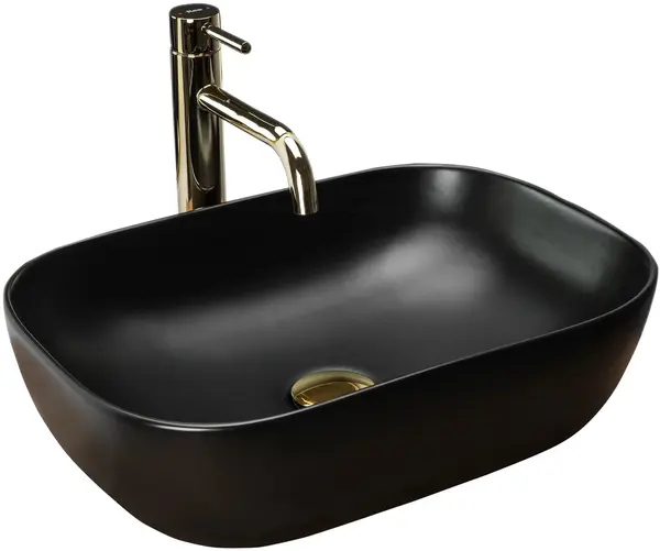 Lavoar dreptunghiular Rea Belinda, ceramica negru mat, 46,5 x 33,5 cm